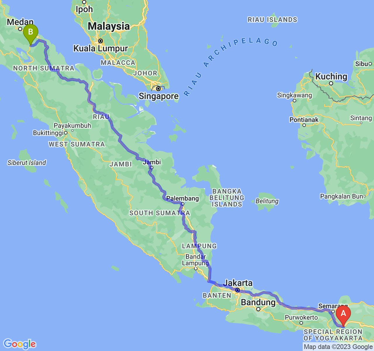 rute perjalanan Kota Surakarta-Kota Pematangsiantar