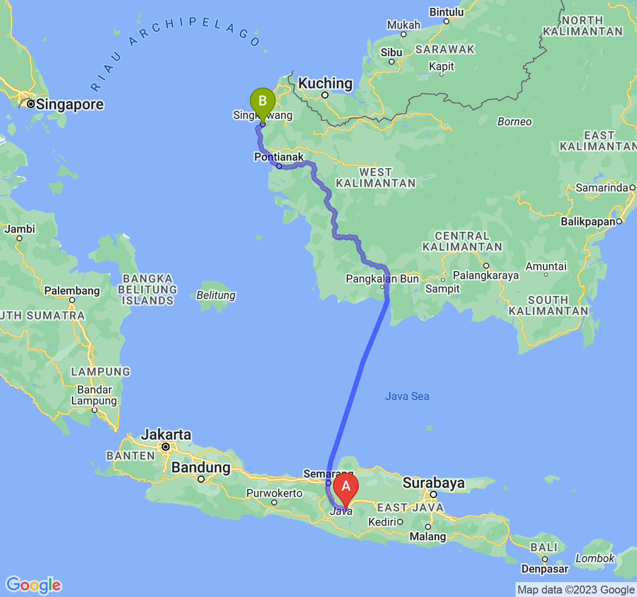 rute perjalanan Kota Surakarta-Kota Singkawang