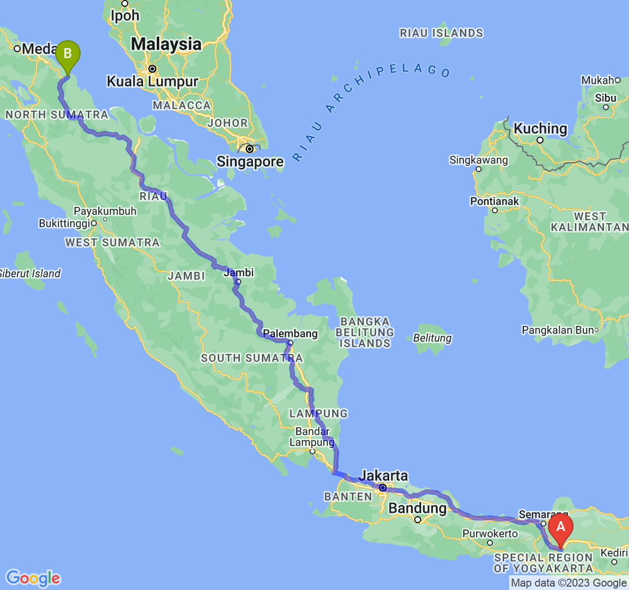 rute perjalanan Kota Surakarta-Kota Tanjung Balai