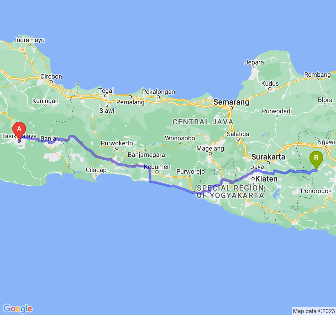 rute perjalanan Kota Tasikmalaya-Kab. Magetan