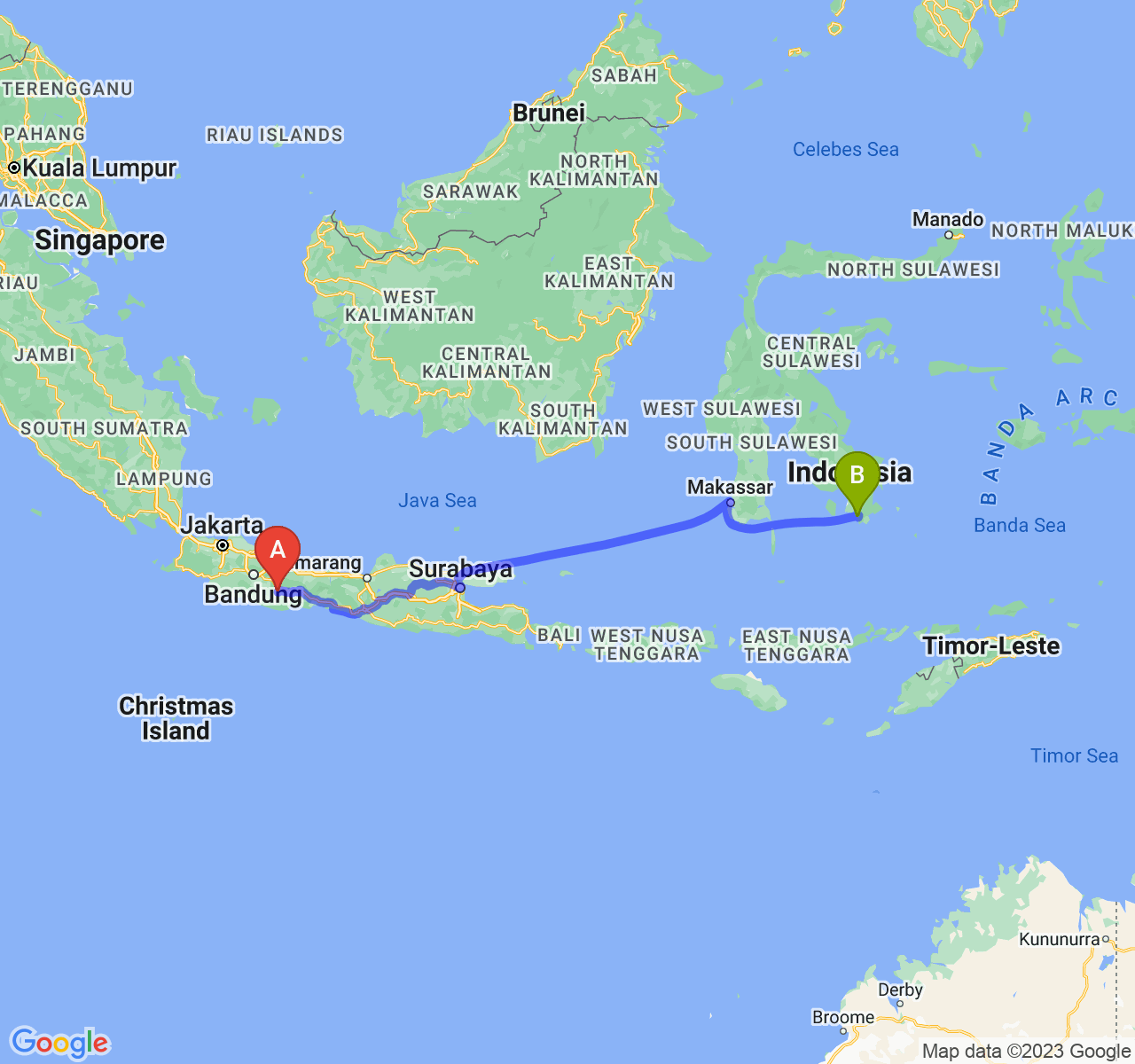 rute perjalanan Kota Tasikmalaya-Kota Baubau