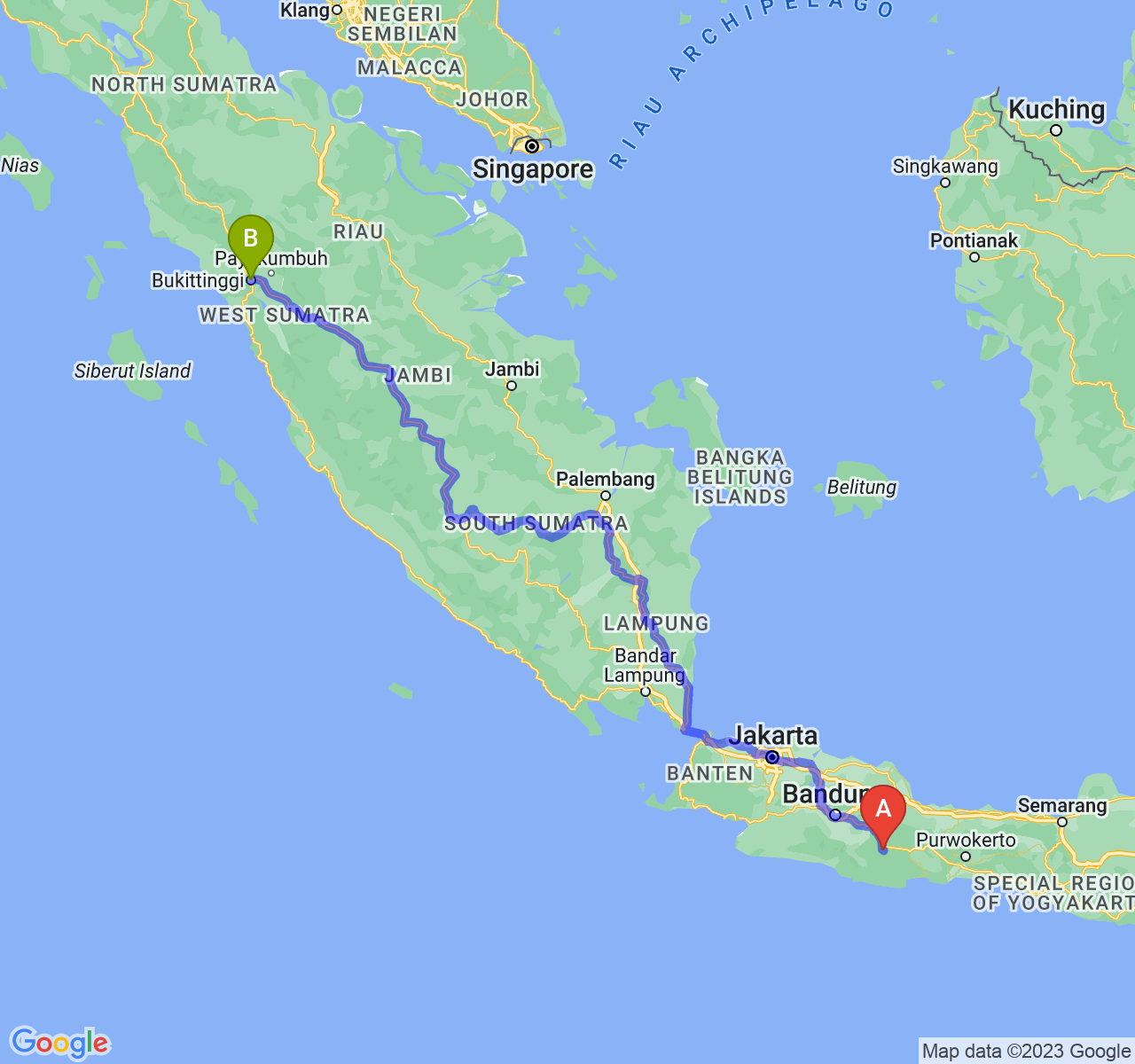 rute perjalanan Kota Tasikmalaya-Kota Bukittinggi