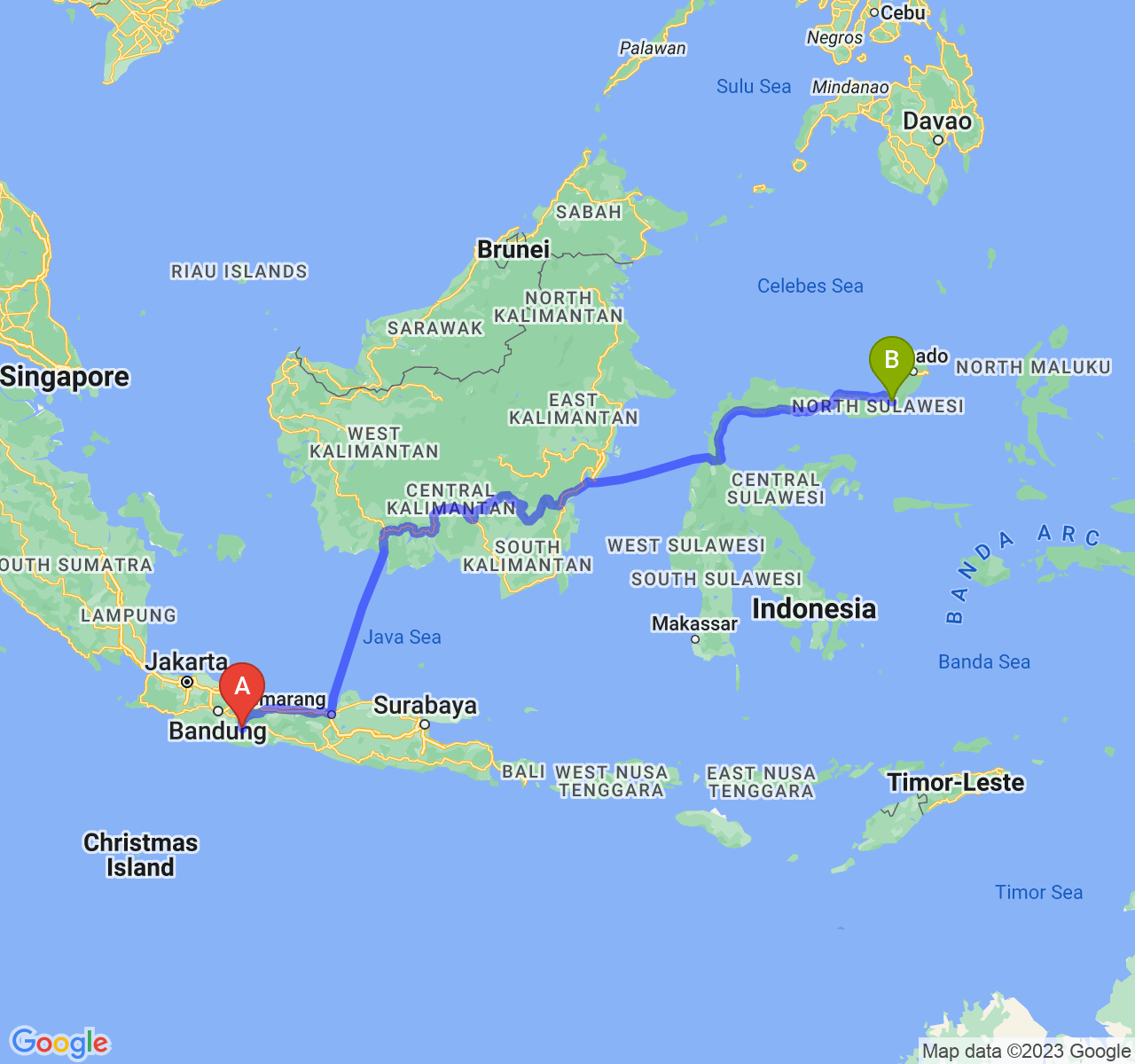 rute perjalanan Kota Tasikmalaya-Kota Kotamobagu