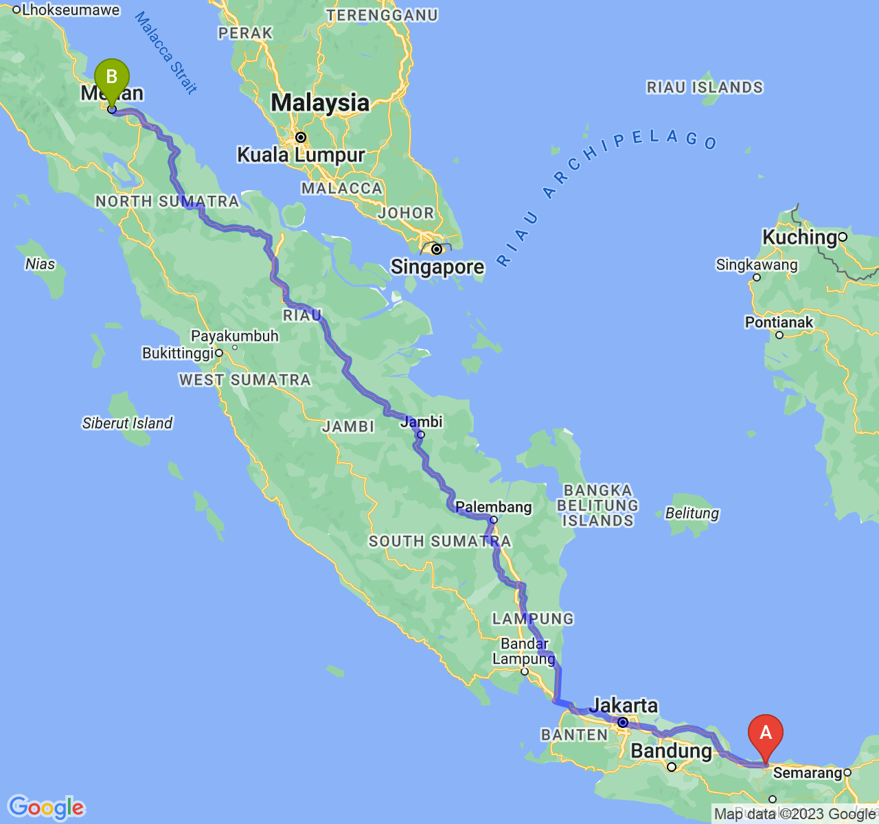 rute perjalanan Kota Tegal-Kota Medan