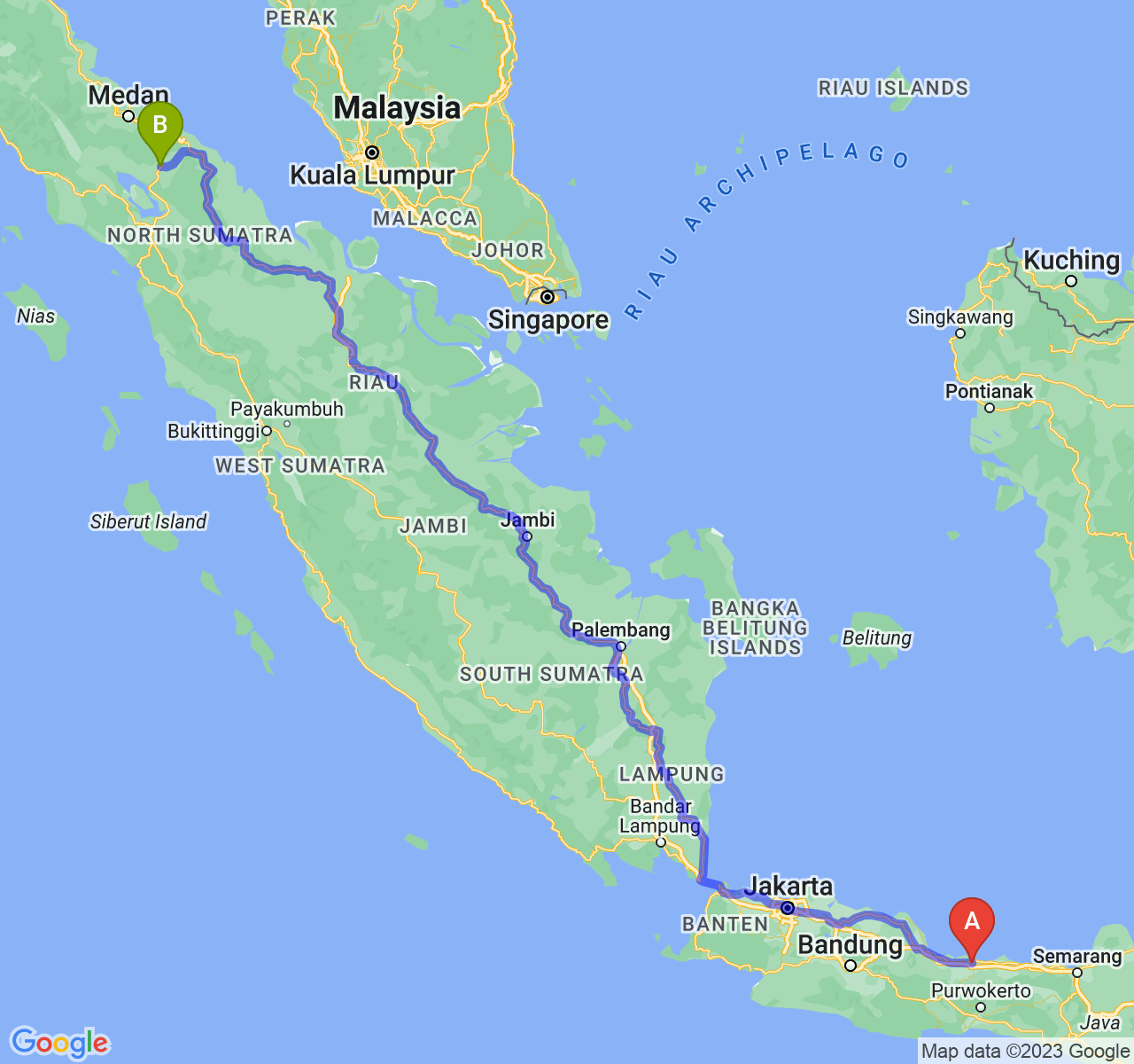 rute perjalanan Kota Tegal-Kota Pematangsiantar