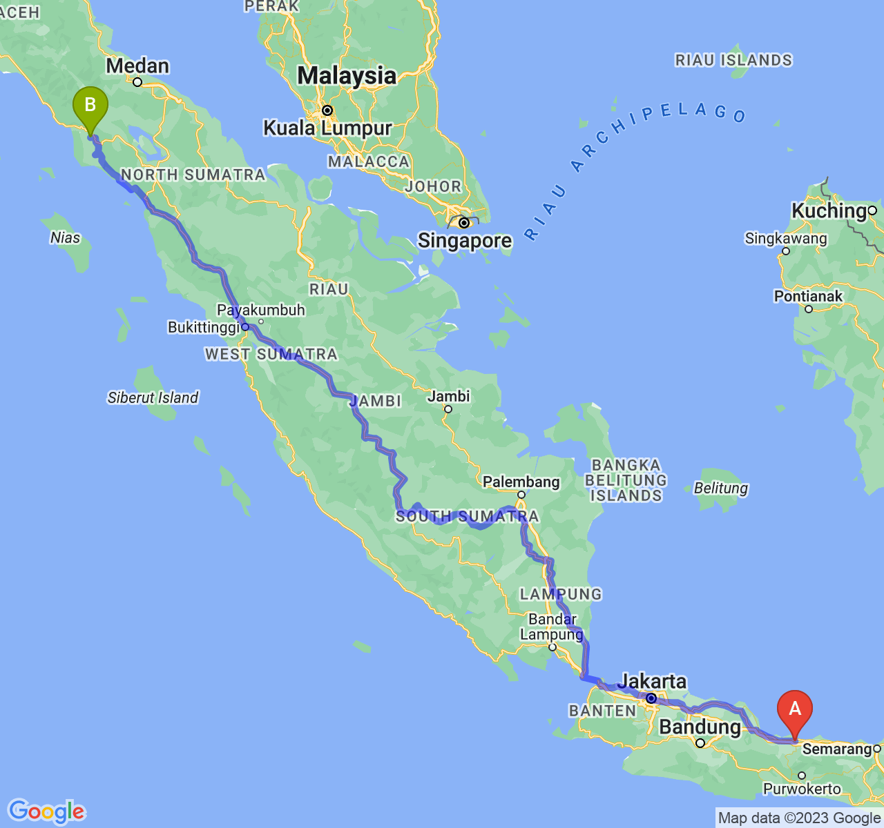 rute perjalanan Kota Tegal-Kota Subulussalam