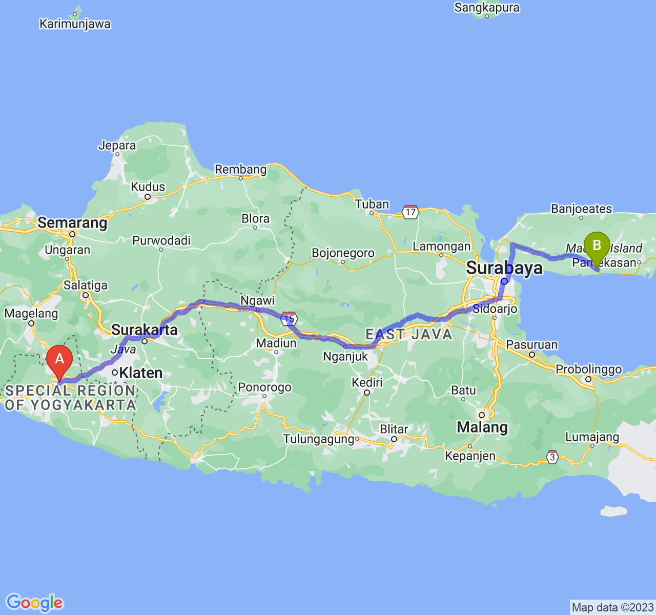 rute perjalanan Kota Yogyakarta-Kab. Sampang