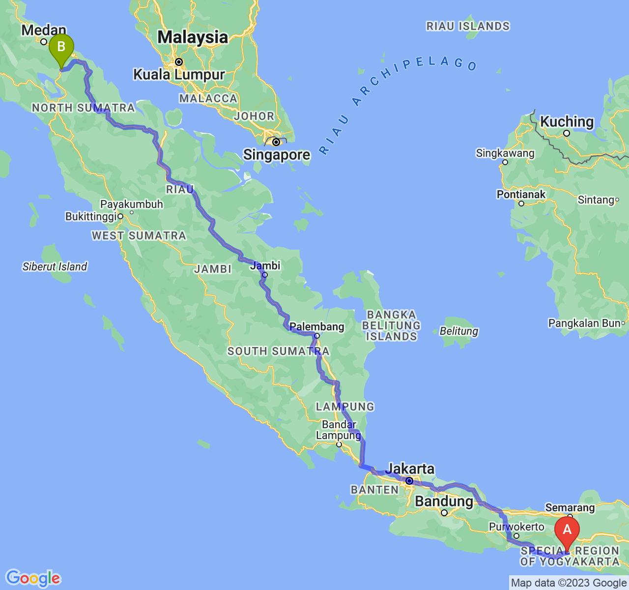 rute perjalanan Kota Yogyakarta-Kota Pematangsiantar