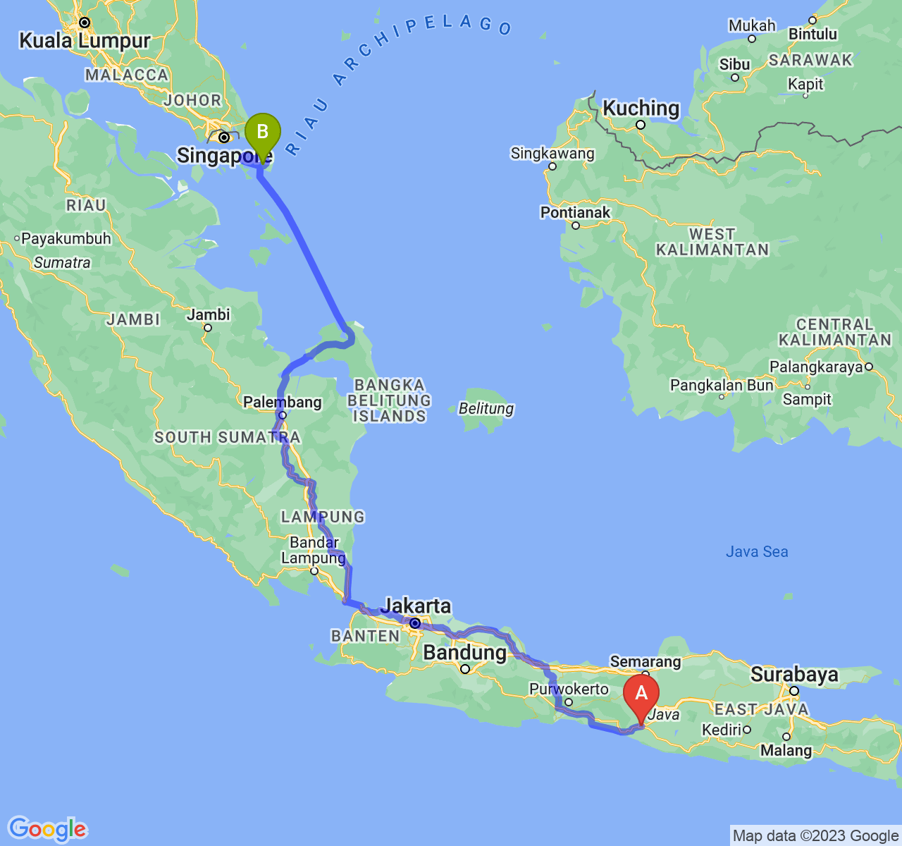 rute perjalanan Kota Yogyakarta-Kota Tanjungpinang