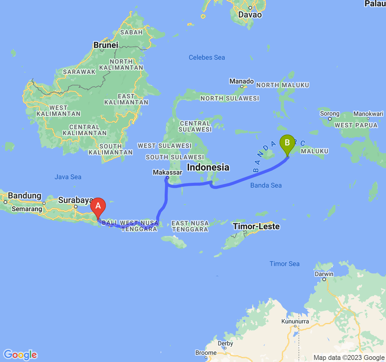 perjalanan dengan rute Kab. Banyuwangi-Kota Ambon