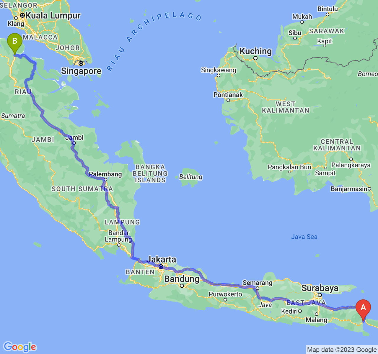 perjalanan dengan rute Kab. Banyuwangi-Kota Dumai