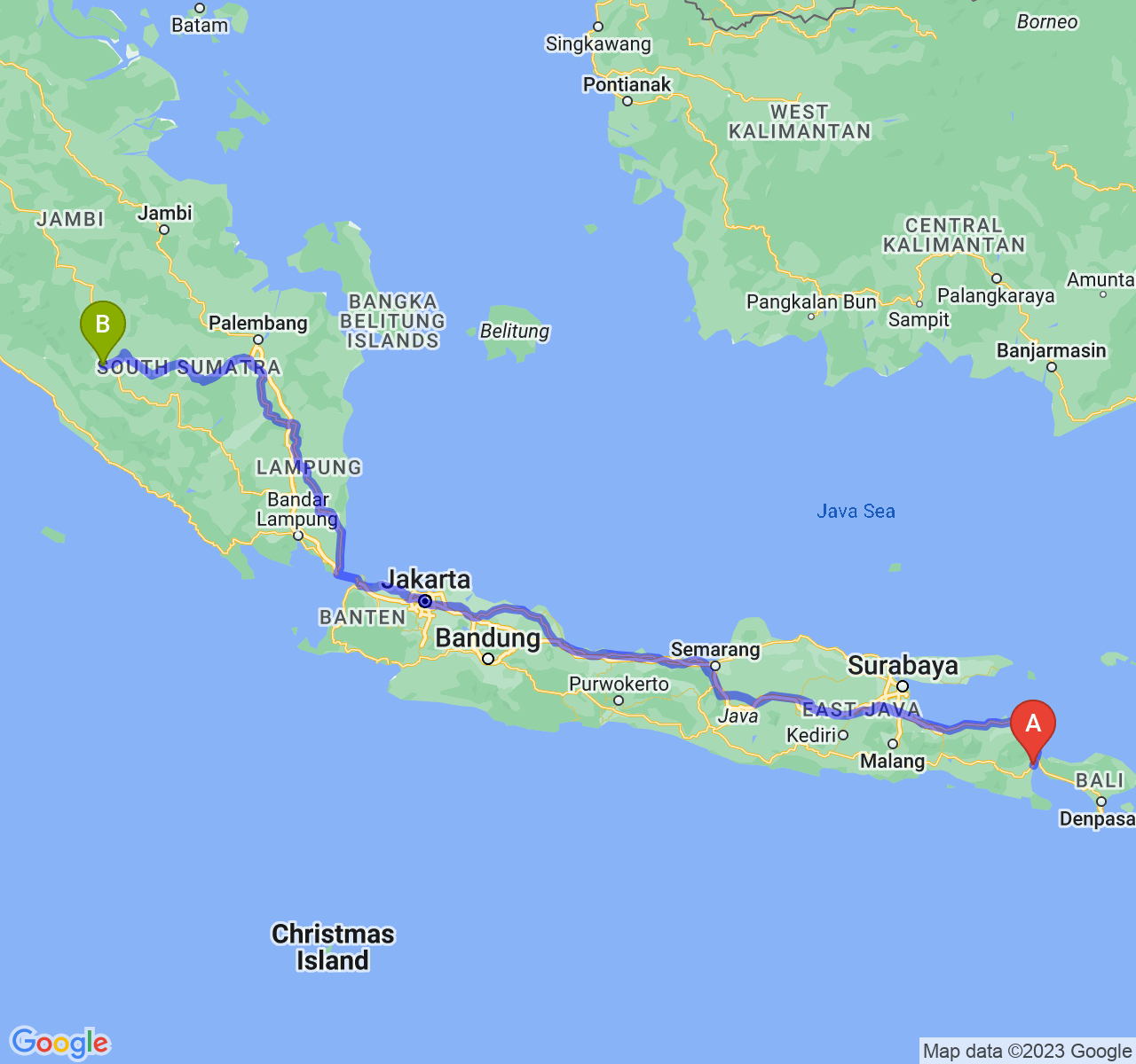 perjalanan dengan rute Kab. Banyuwangi-Kota Lubuk Linggau