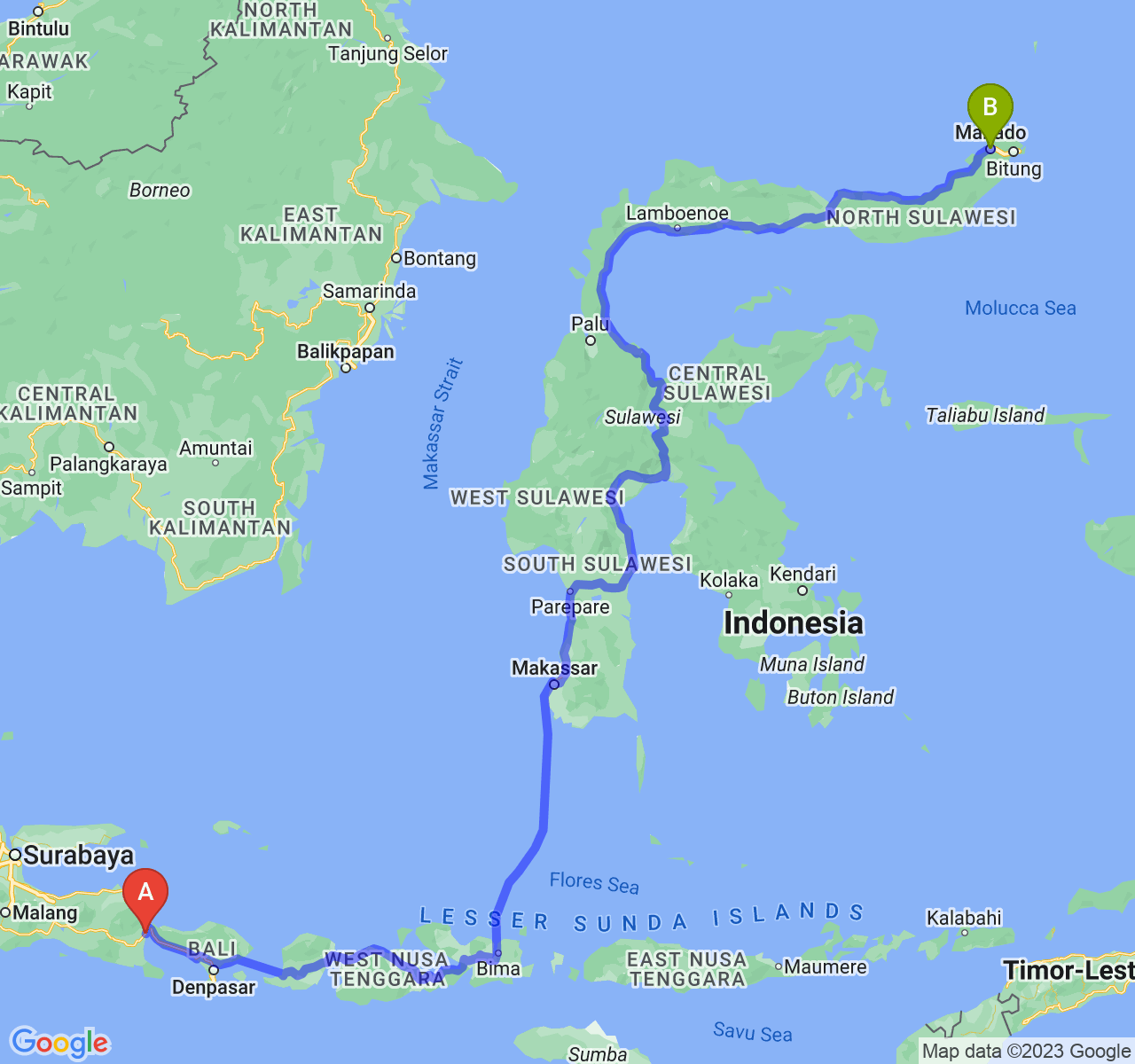 perjalanan dengan rute Kab. Banyuwangi-Kota Manado