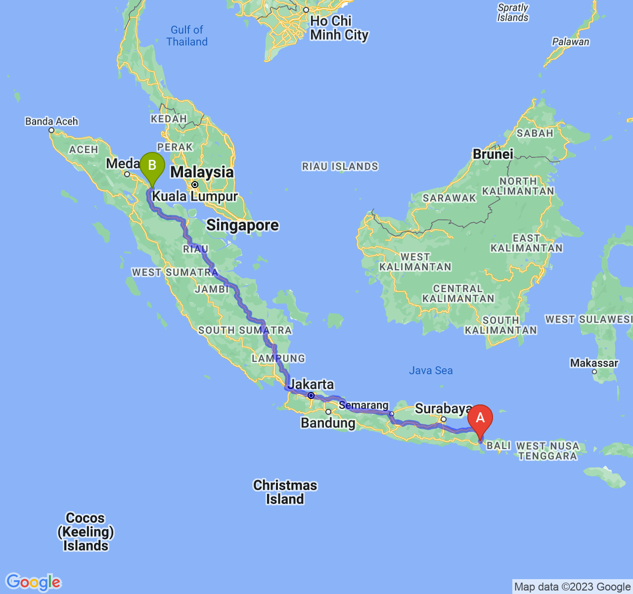 perjalanan dengan rute Kab. Banyuwangi-Kota Tanjung Balai