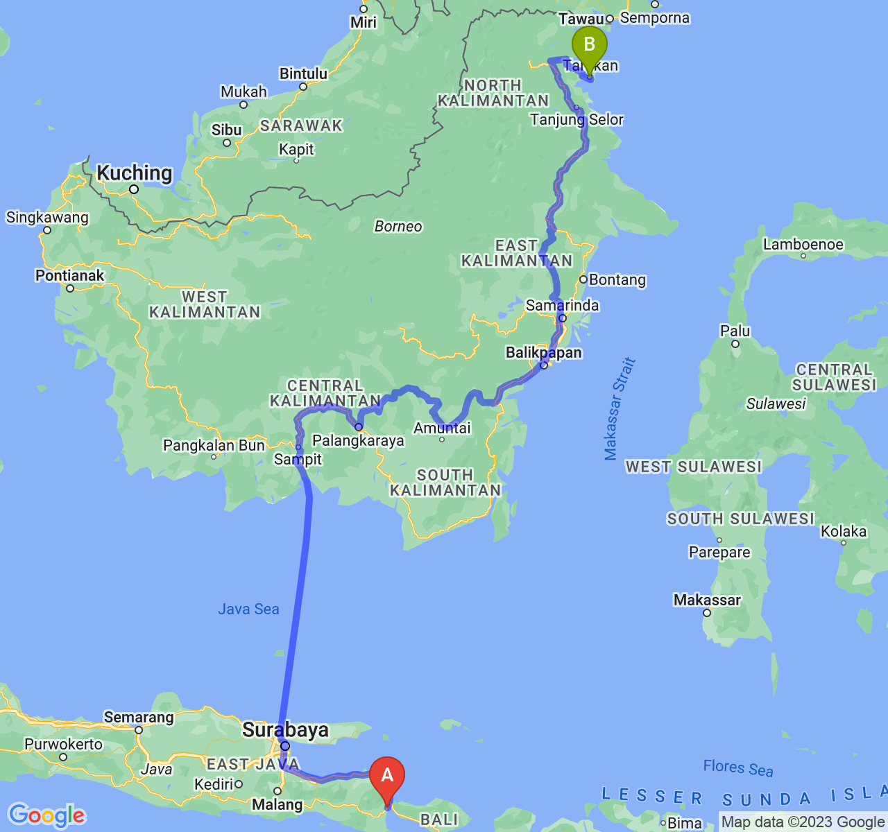 perjalanan dengan rute Kab. Banyuwangi-Kota Tarakan