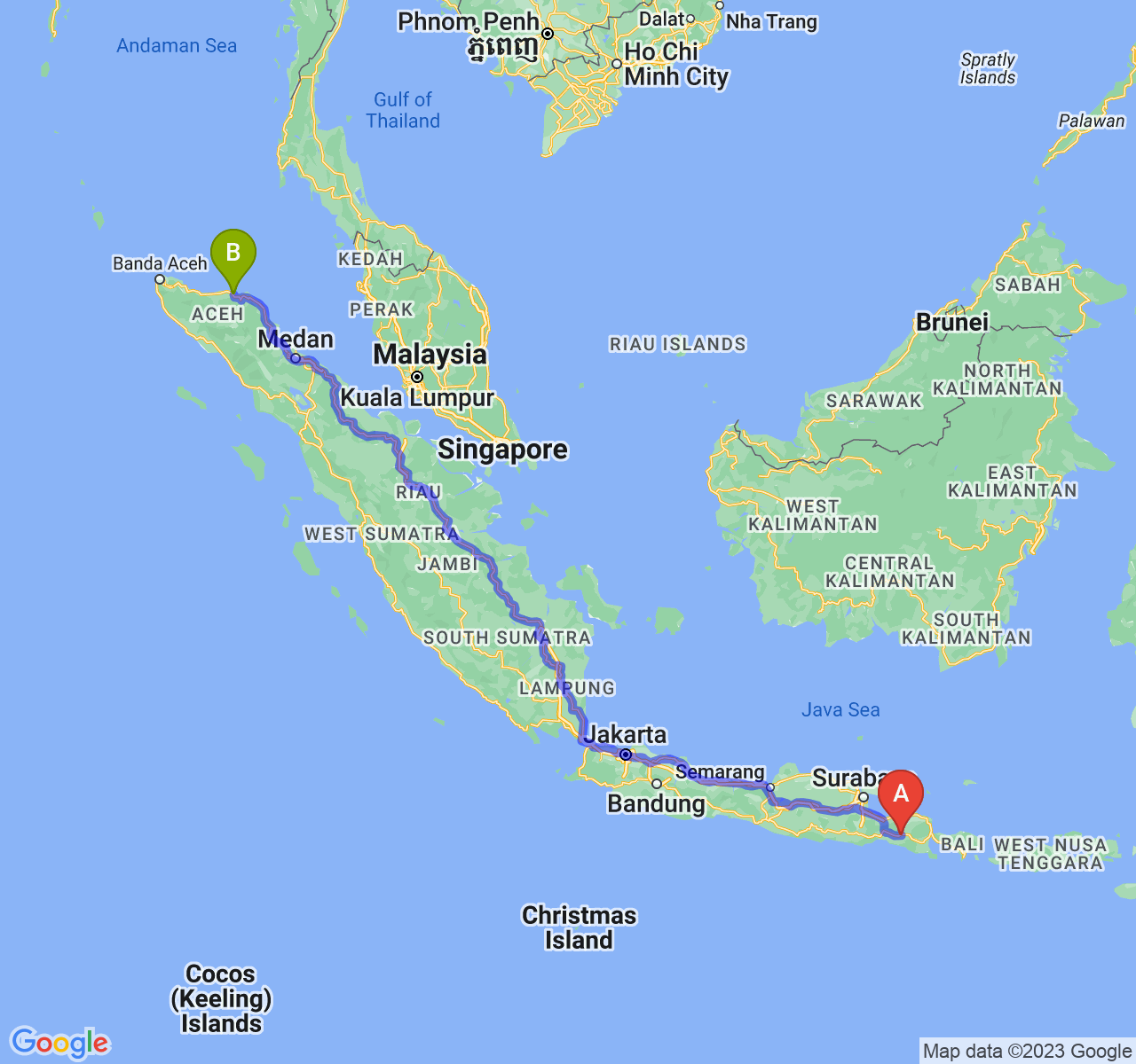 perjalanan dengan rute Kab. Jember-Kota Lhokseumawe