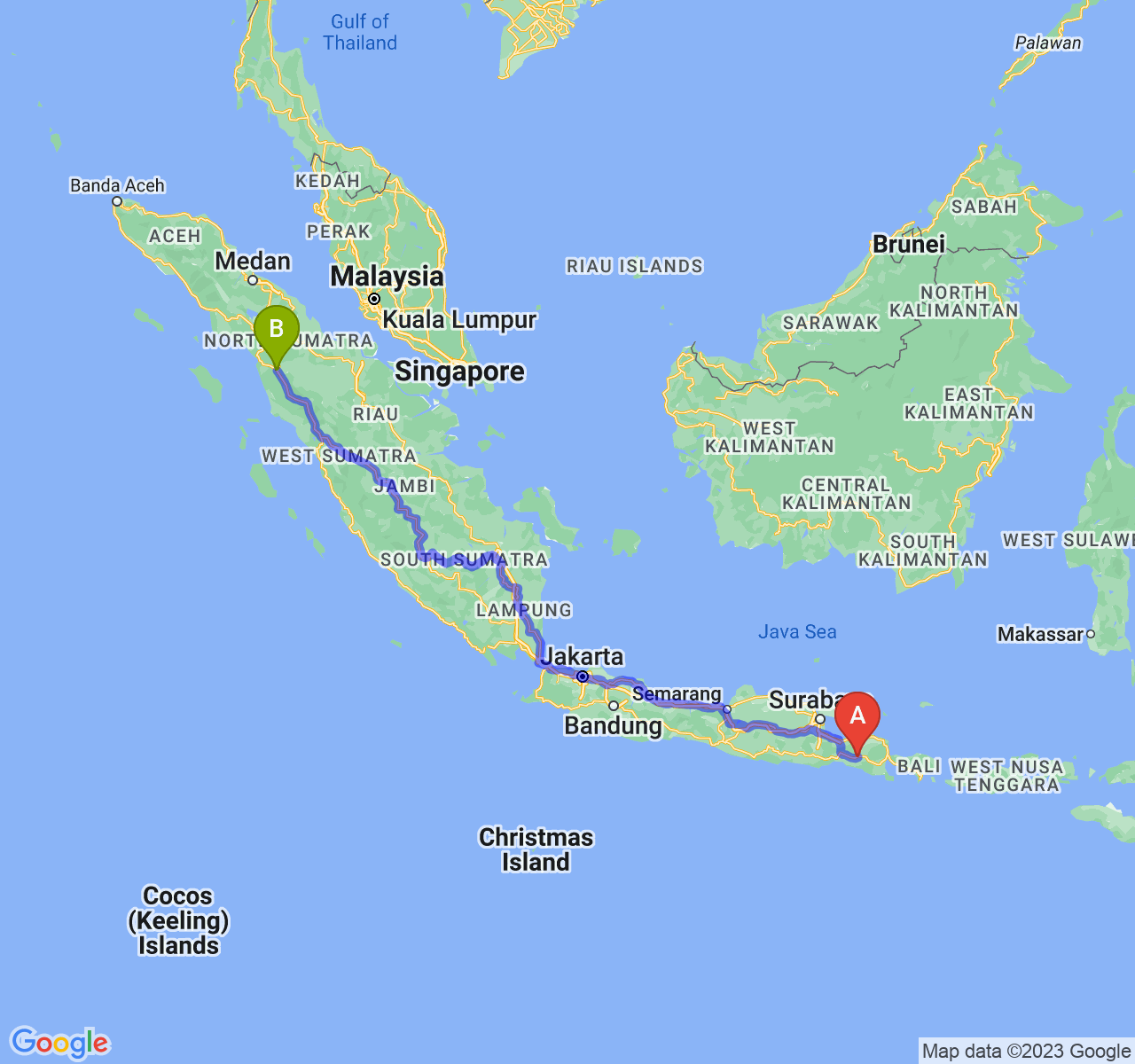 perjalanan dengan rute Kab. Jember-Kota Padang Sidimpuan