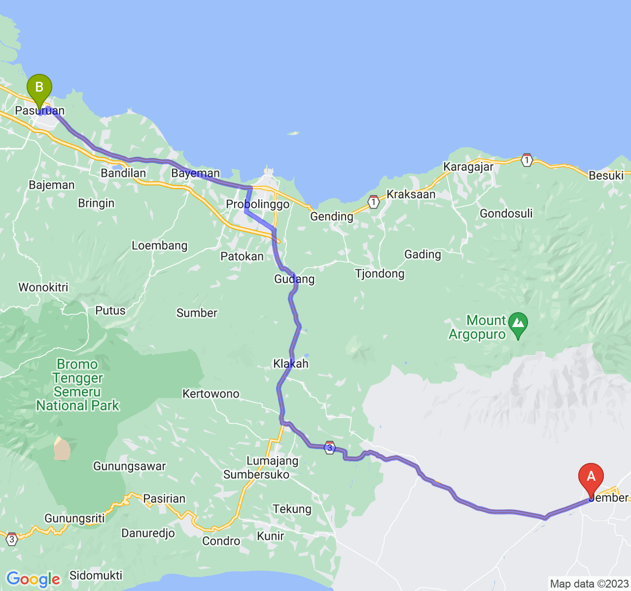 perjalanan dengan rute Kab. Jember-Kota Pasuruan