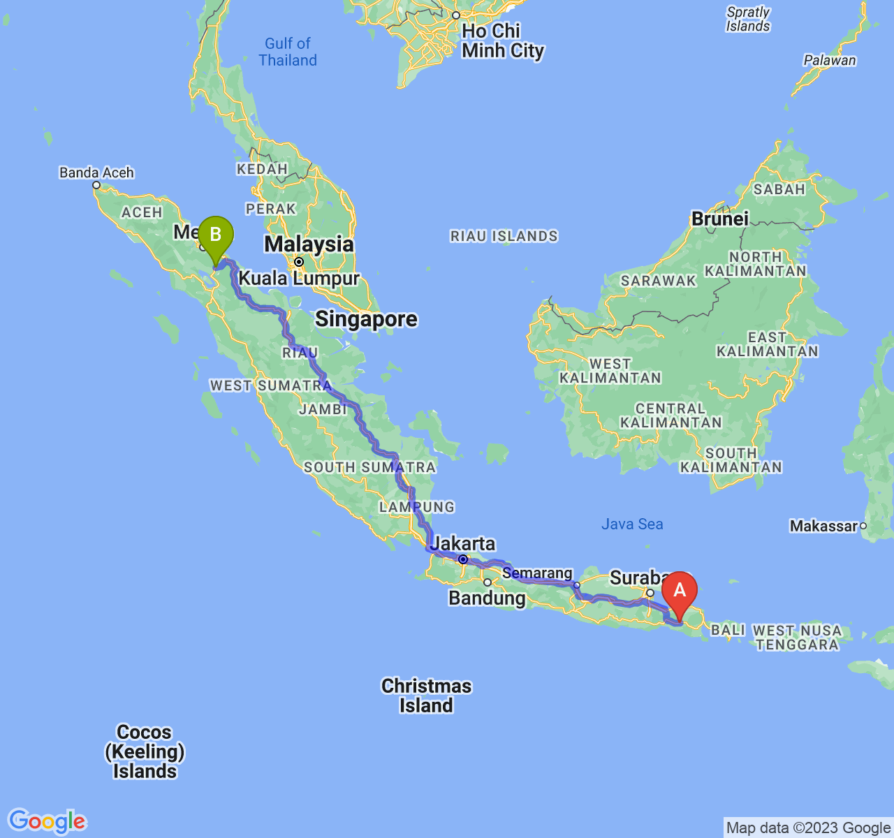 perjalanan dengan rute Kab. Jember-Kota Pematangsiantar