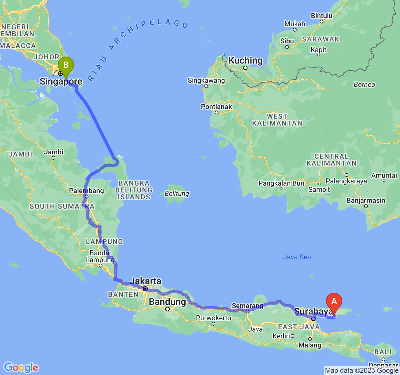 perjalanan dengan rute Kab. Pamekasan-Kota Batam