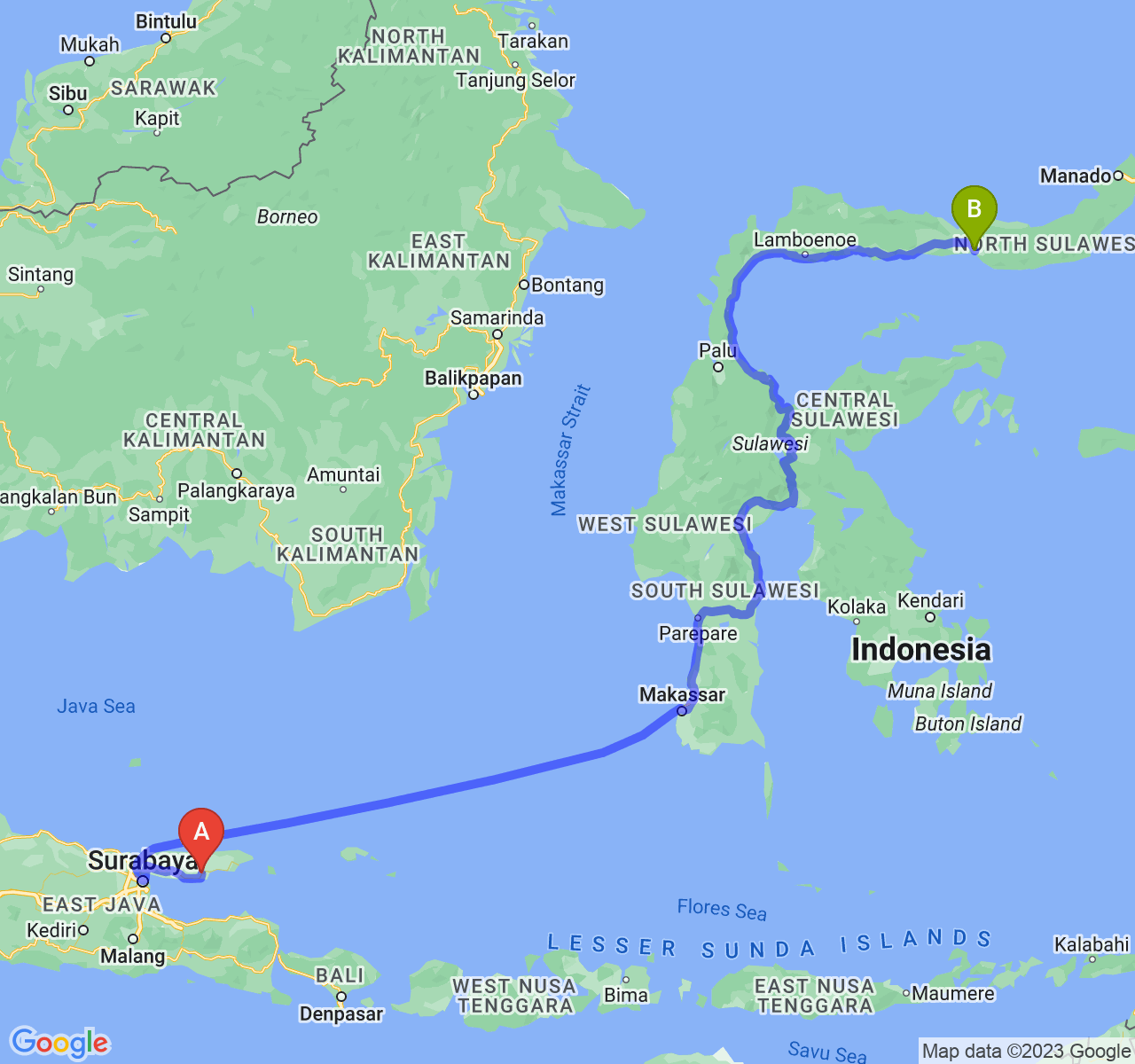 perjalanan dengan rute Kab. Pamekasan-Kota Gorontalo