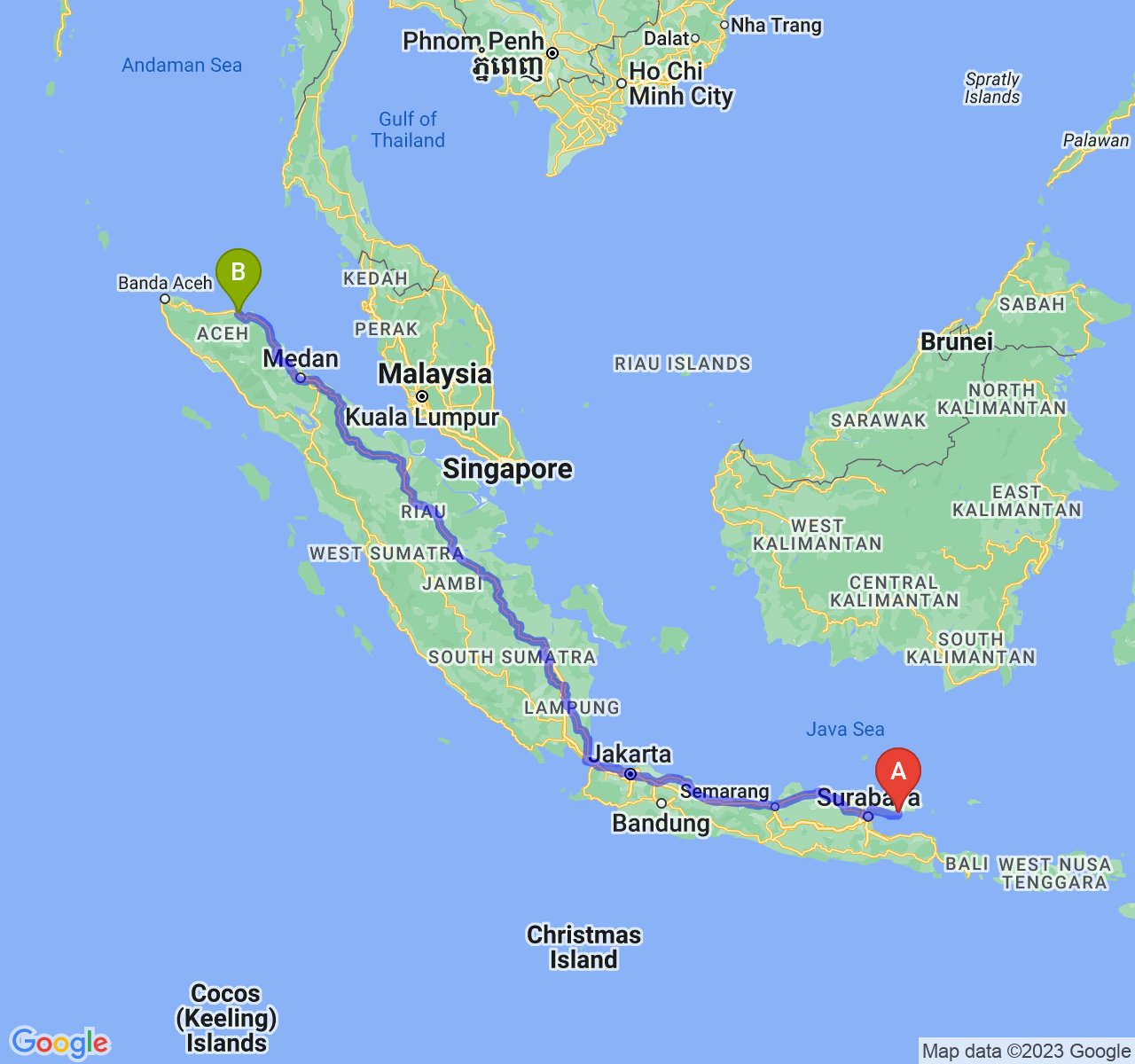 perjalanan dengan rute Kab. Pamekasan-Kota Lhokseumawe