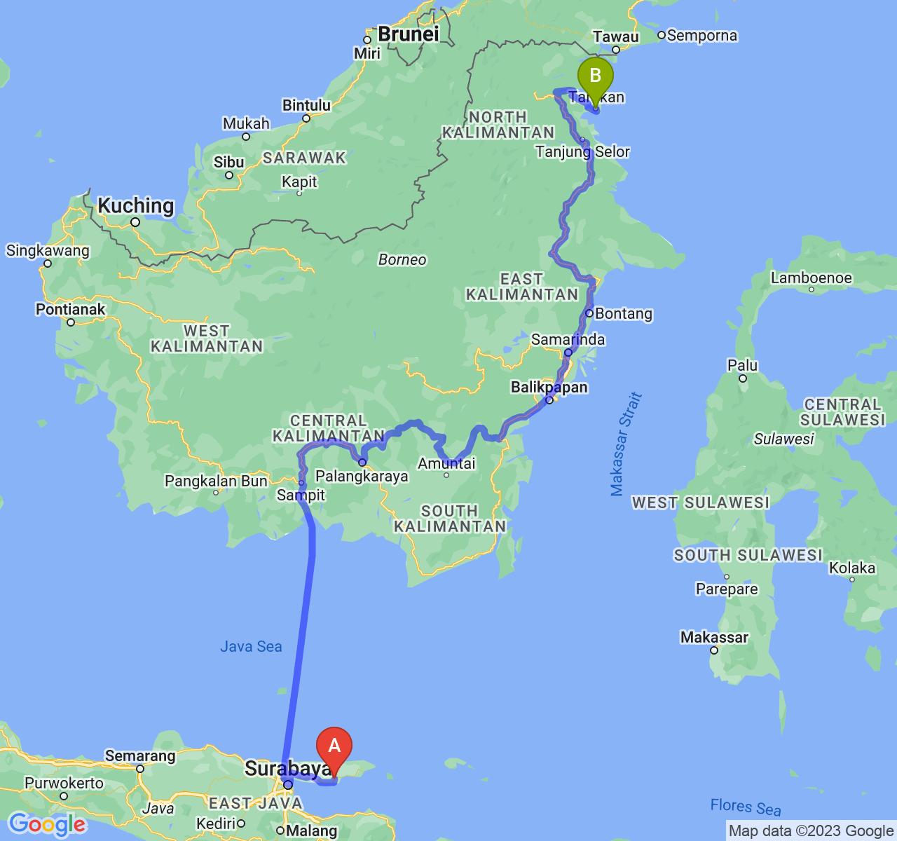 perjalanan dengan rute Kab. Pamekasan-Kota Tarakan