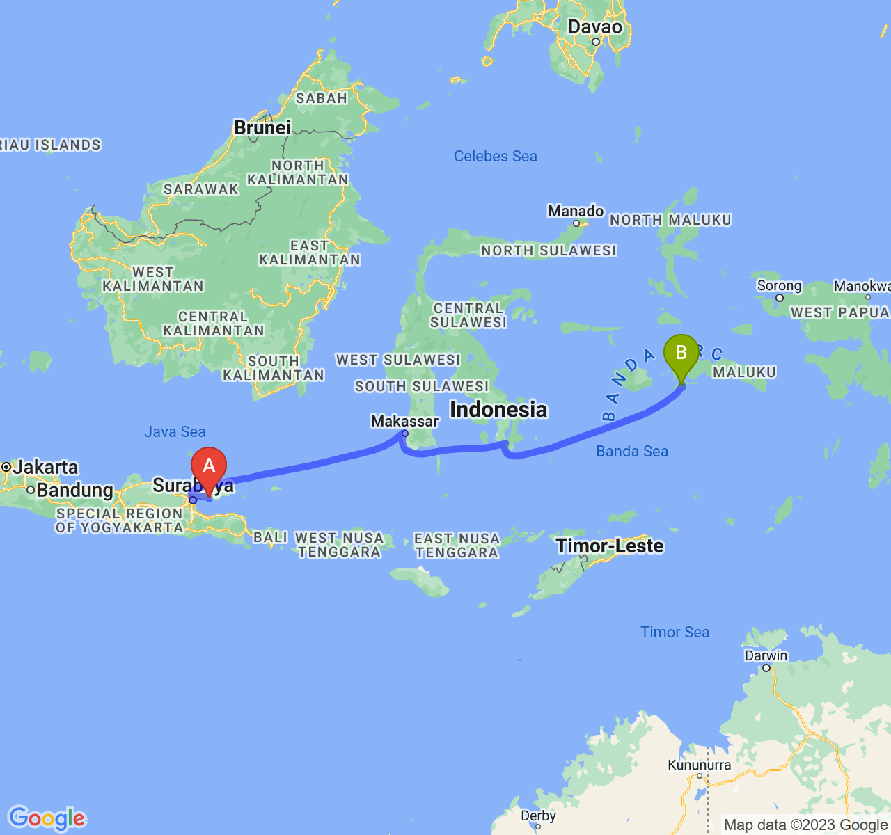 perjalanan dengan rute Kab. Sampang-Kota Ambon