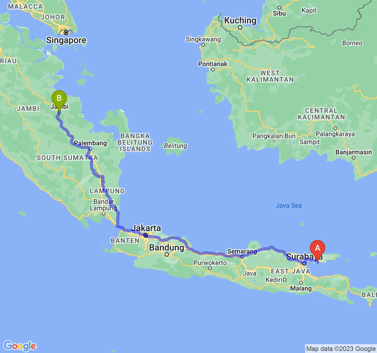 perjalanan dengan rute Kab. Sampang-Kota Jambi