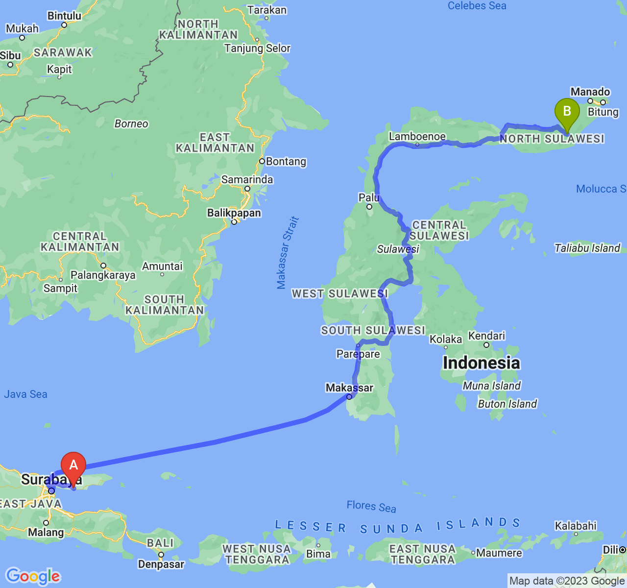 perjalanan dengan rute Kab. Sampang-Kota Kotamobagu