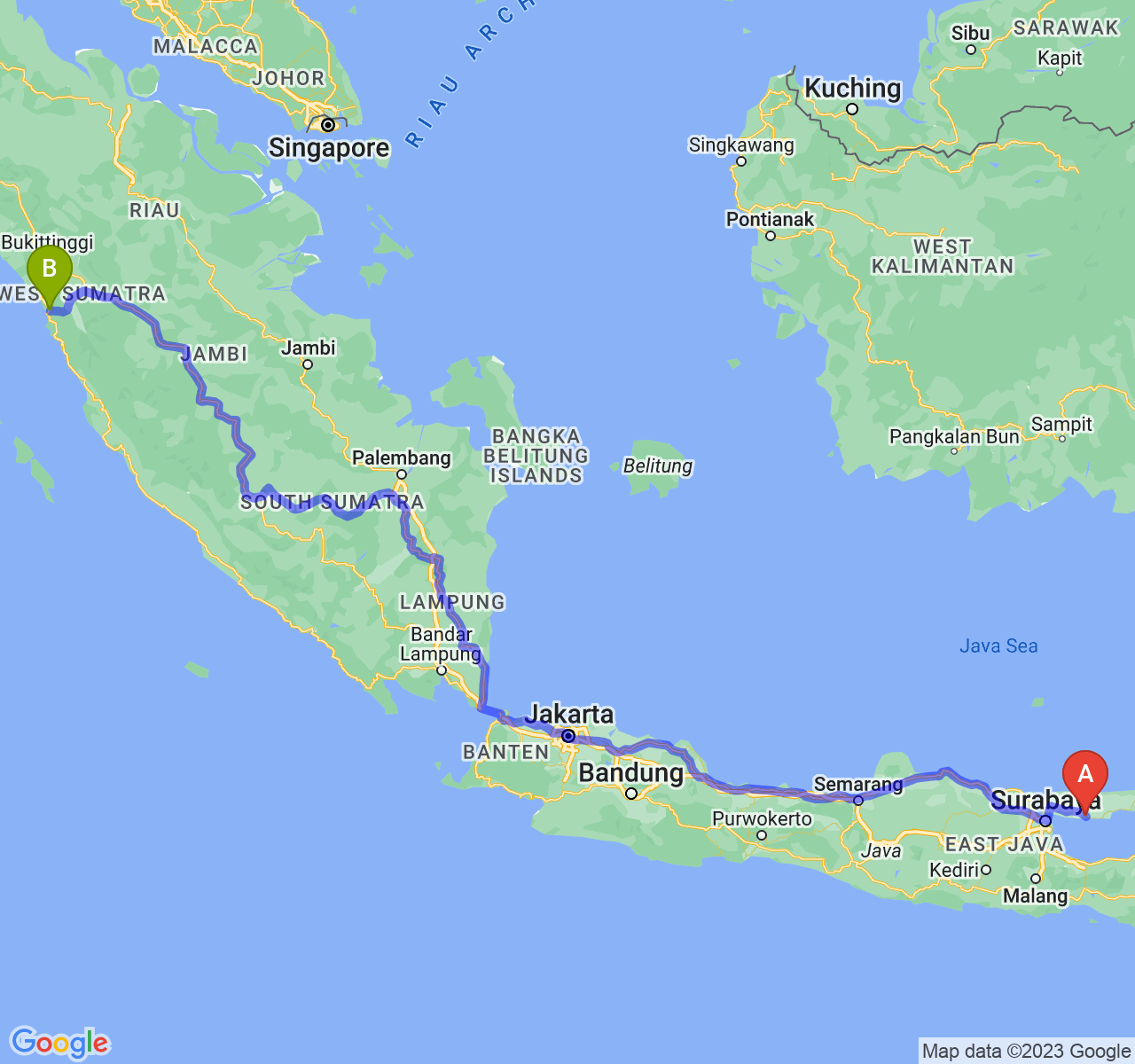 perjalanan dengan rute Kab. Sampang-Kota Padang