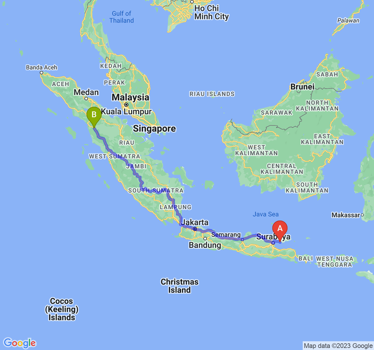 perjalanan dengan rute Kab. Sampang-Kota Padang Sidimpuan