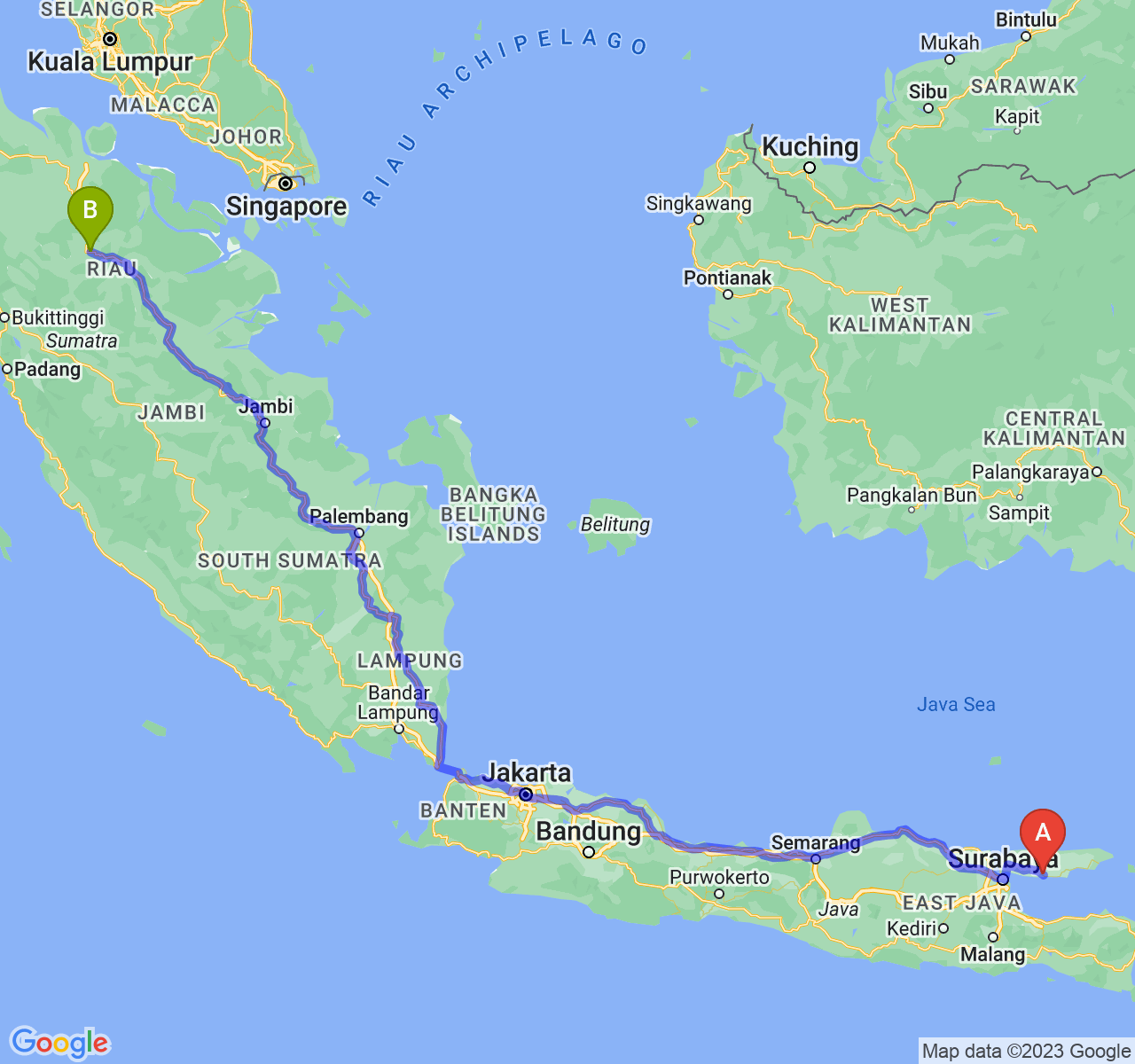 perjalanan dengan rute Kab. Sampang-Kota Pekanbaru