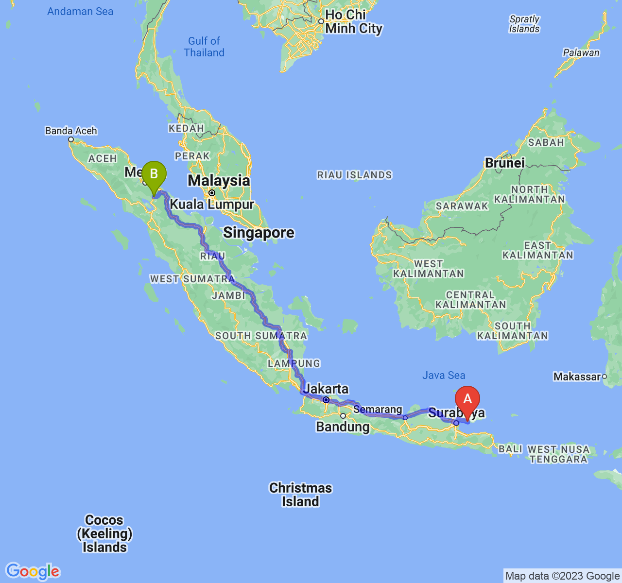 perjalanan dengan rute Kab. Sampang-Kota Pematangsiantar