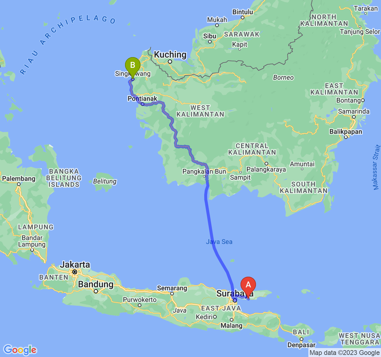 perjalanan dengan rute Kab. Sampang-Kota Singkawang