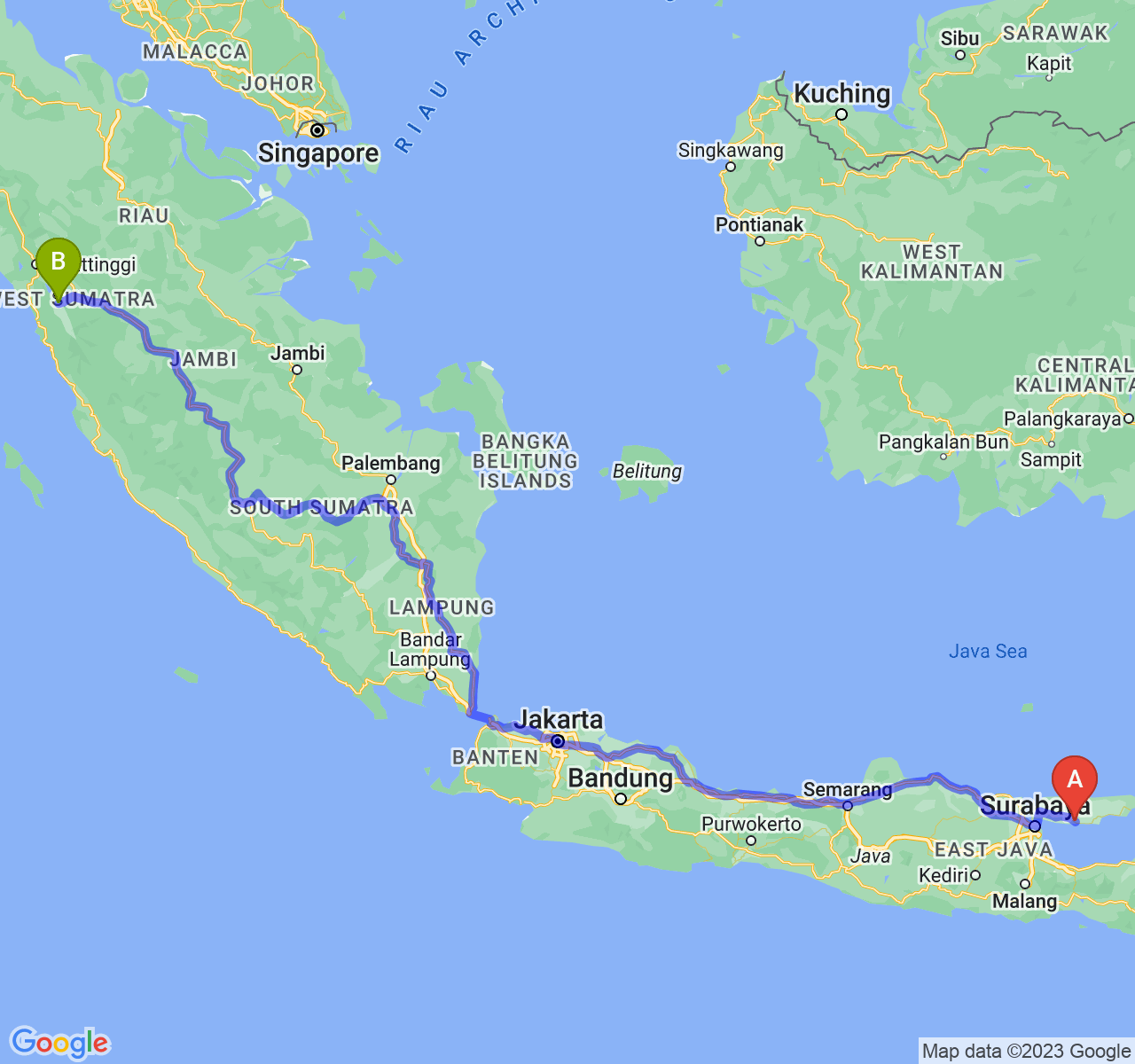 perjalanan dengan rute Kab. Sampang-Kota Solok