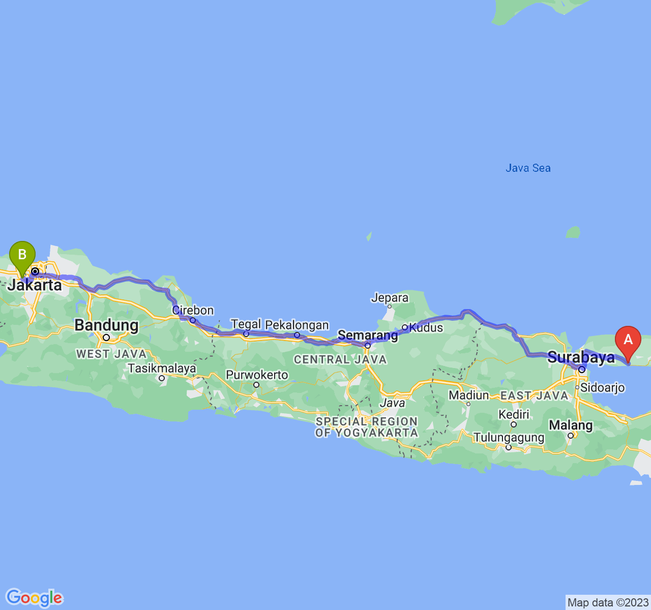 perjalanan dengan rute Kab. Sampang-Kota Tangerang Selatan