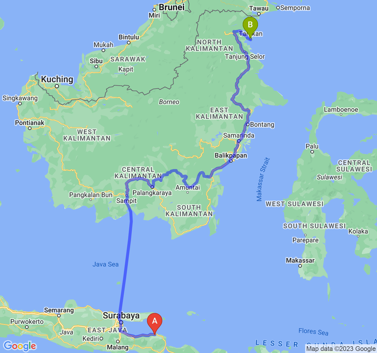 perjalanan dengan rute Kab. Situbondo-Kota Tarakan