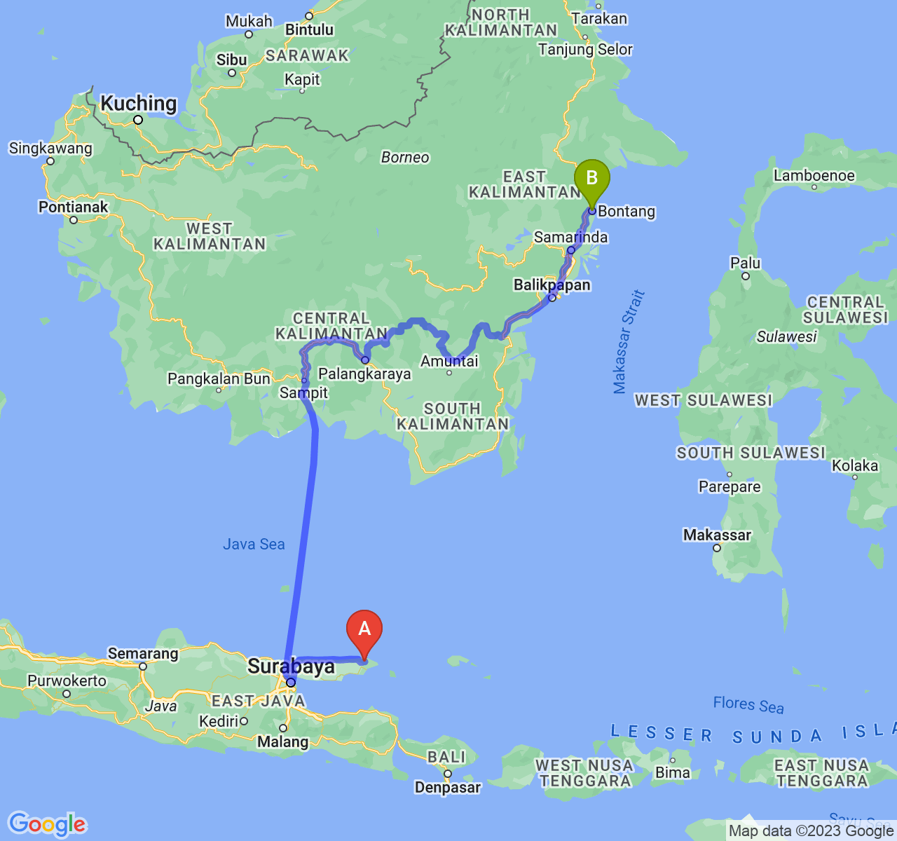 perjalanan dengan rute Kab. Sumenep-Kota Bontang