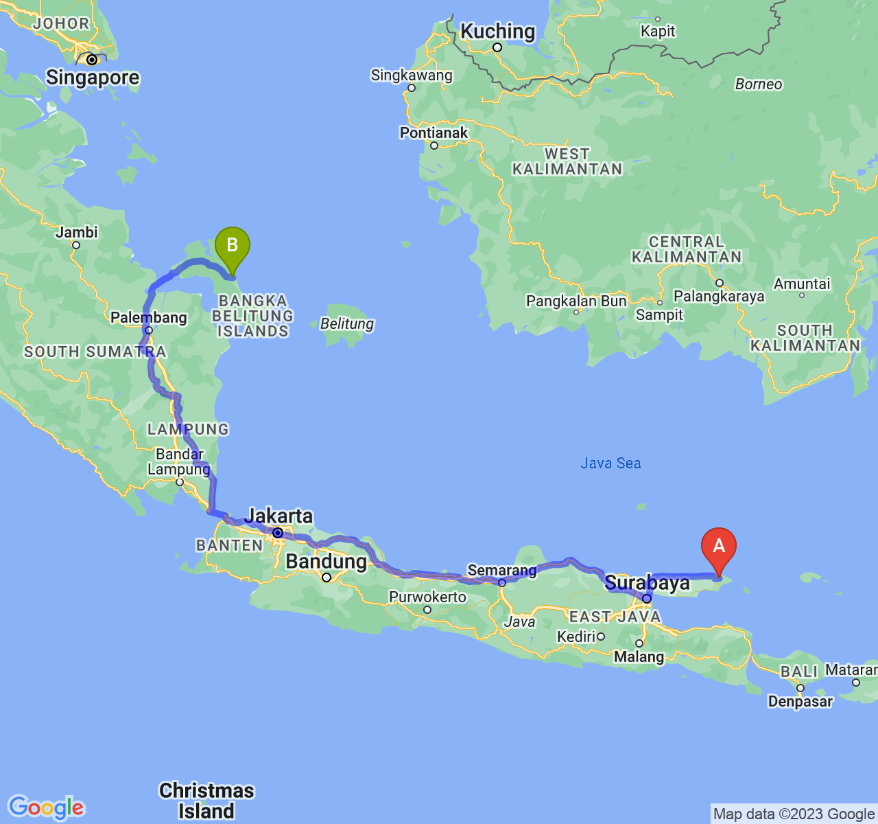 perjalanan dengan rute Kab. Sumenep-Kota Pangkalpinang