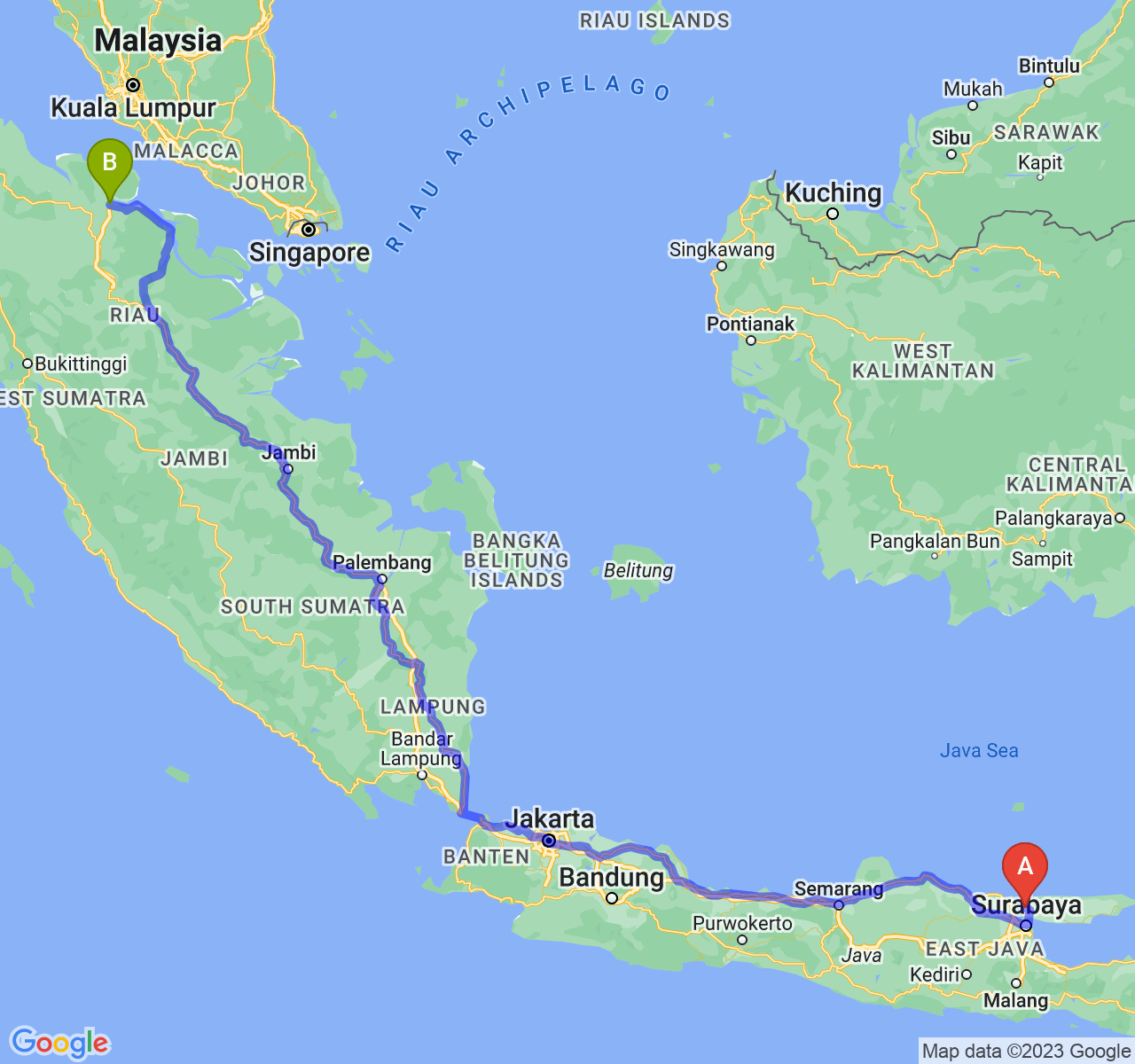 rute perjalanan Kab. Bangkalan-Kota Dumai