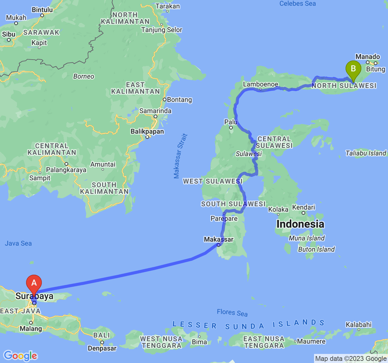 rute perjalanan Kab. Bangkalan-Kota Kotamobagu