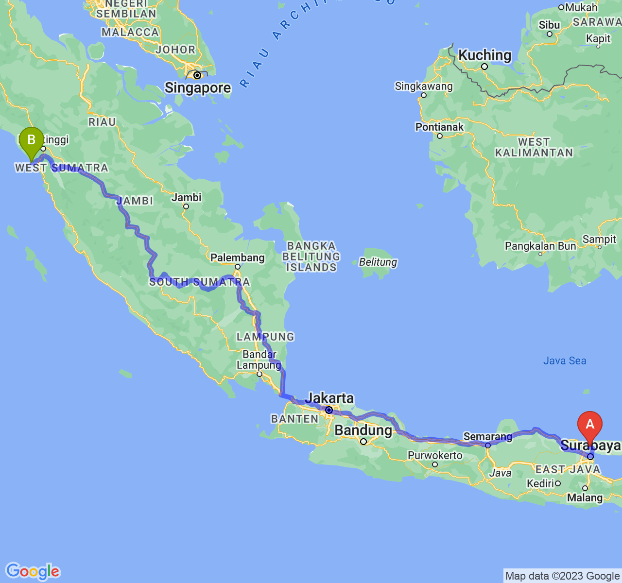 rute perjalanan Kab. Bangkalan-Kota Pariaman