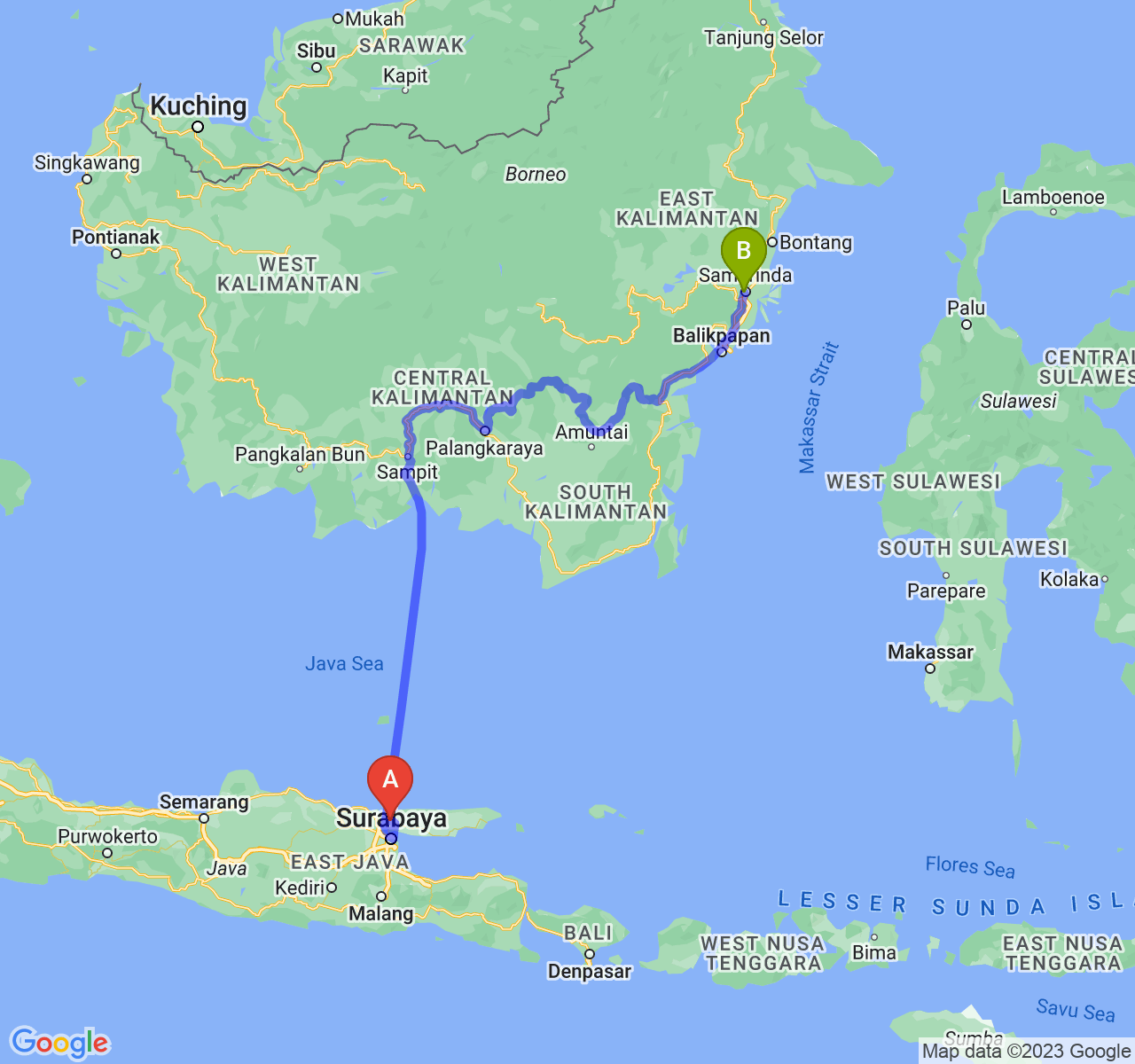 rute perjalanan Kab. Bangkalan-Kota Samarinda