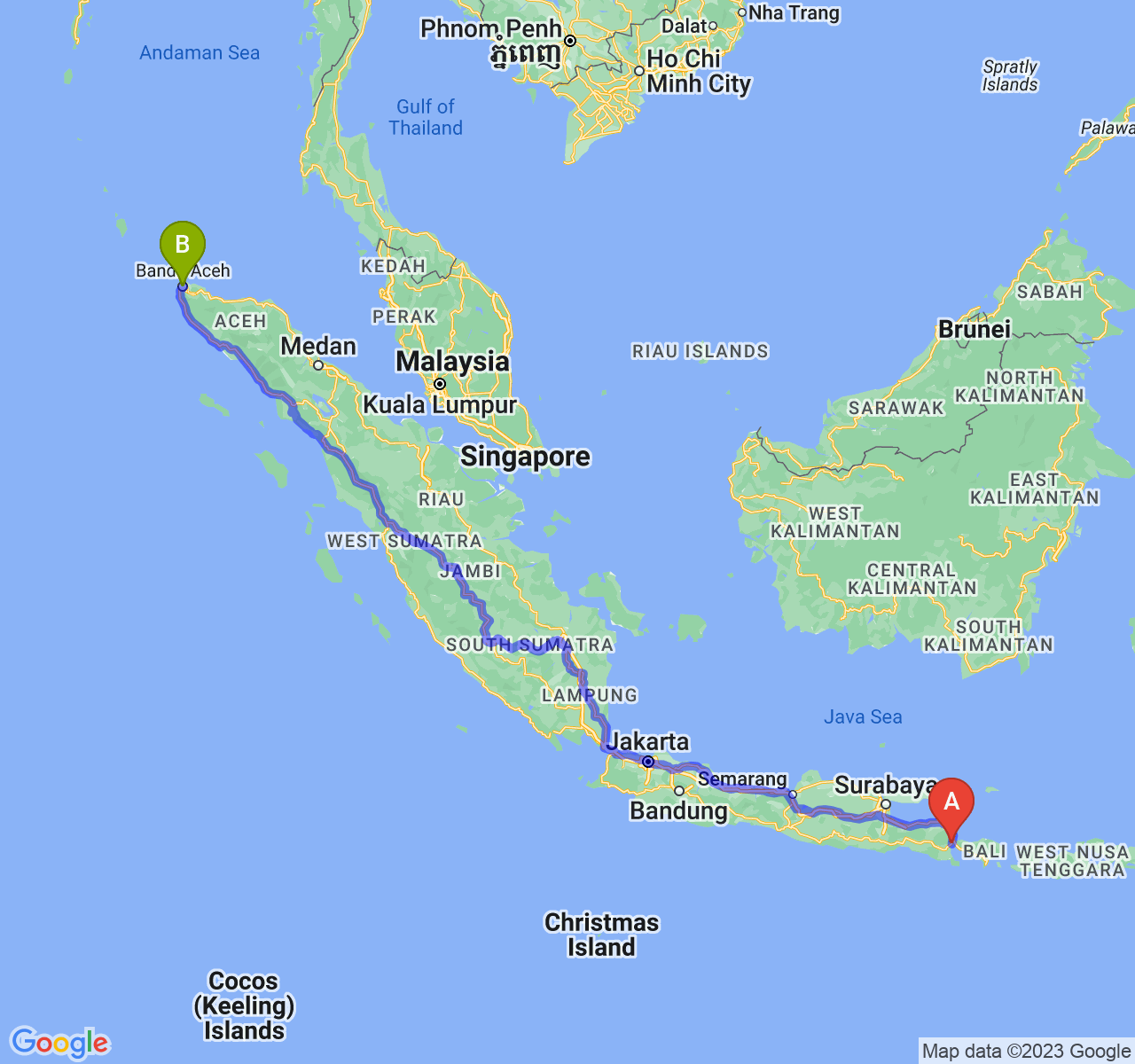 rute perjalanan Kab. Banyuwangi-Kota Banda Aceh