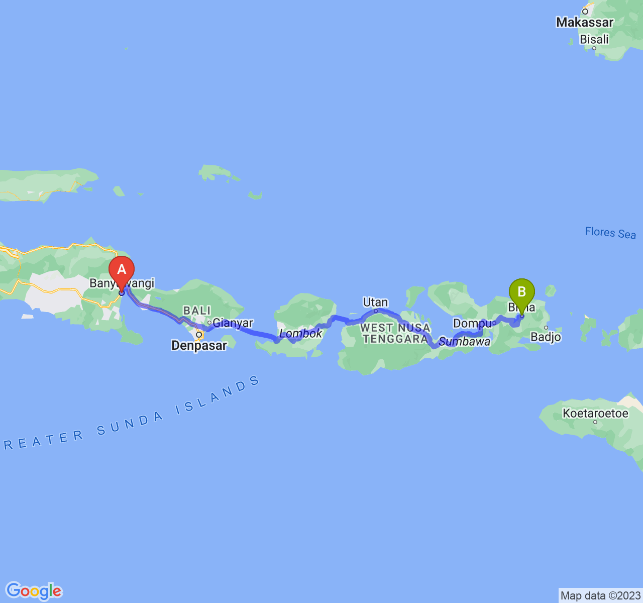 rute perjalanan Kab. Banyuwangi-Kota Bima