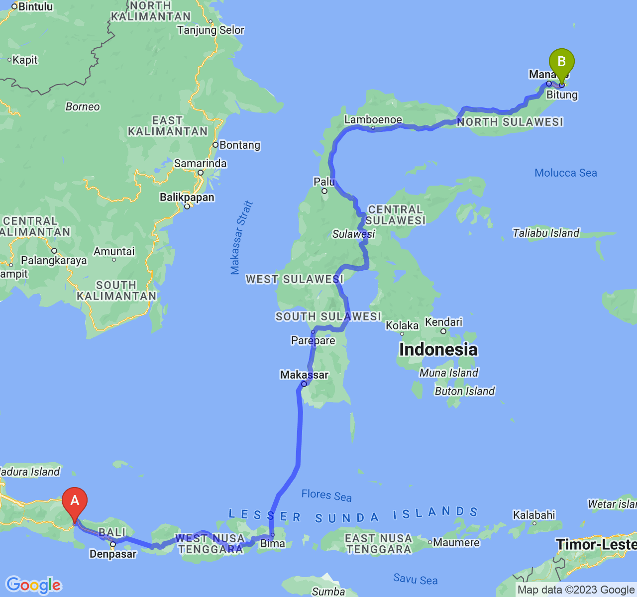 rute perjalanan Kab. Banyuwangi-Kota Bitung