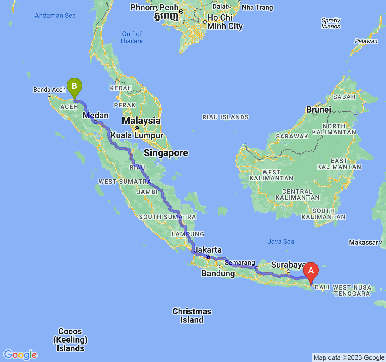 rute perjalanan Kab. Banyuwangi-Kota Lhokseumawe