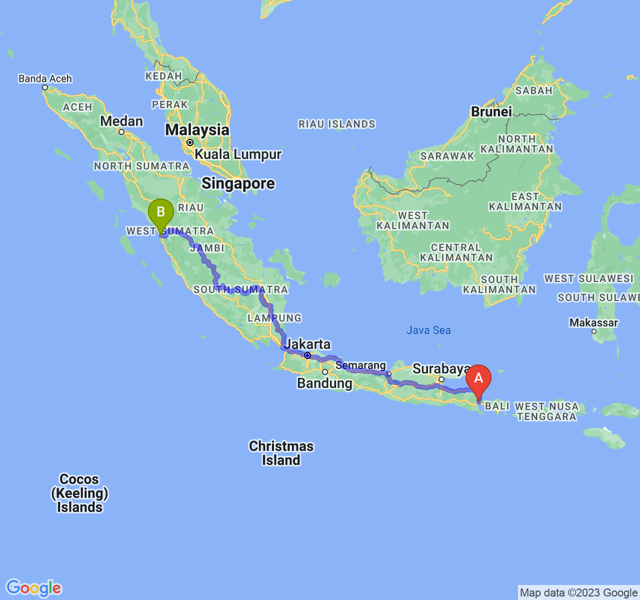 rute perjalanan Kab. Banyuwangi-Kota Padang