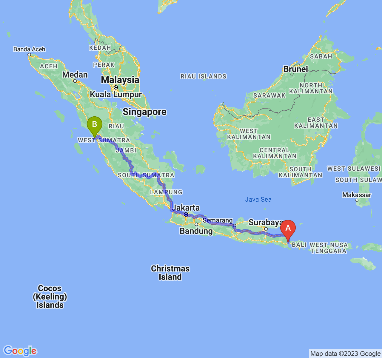 rute perjalanan Kab. Banyuwangi-Kota Pariaman